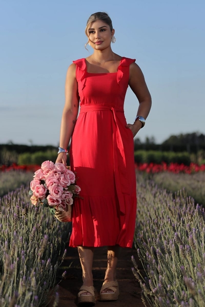 Vestido Linho com Faixa 